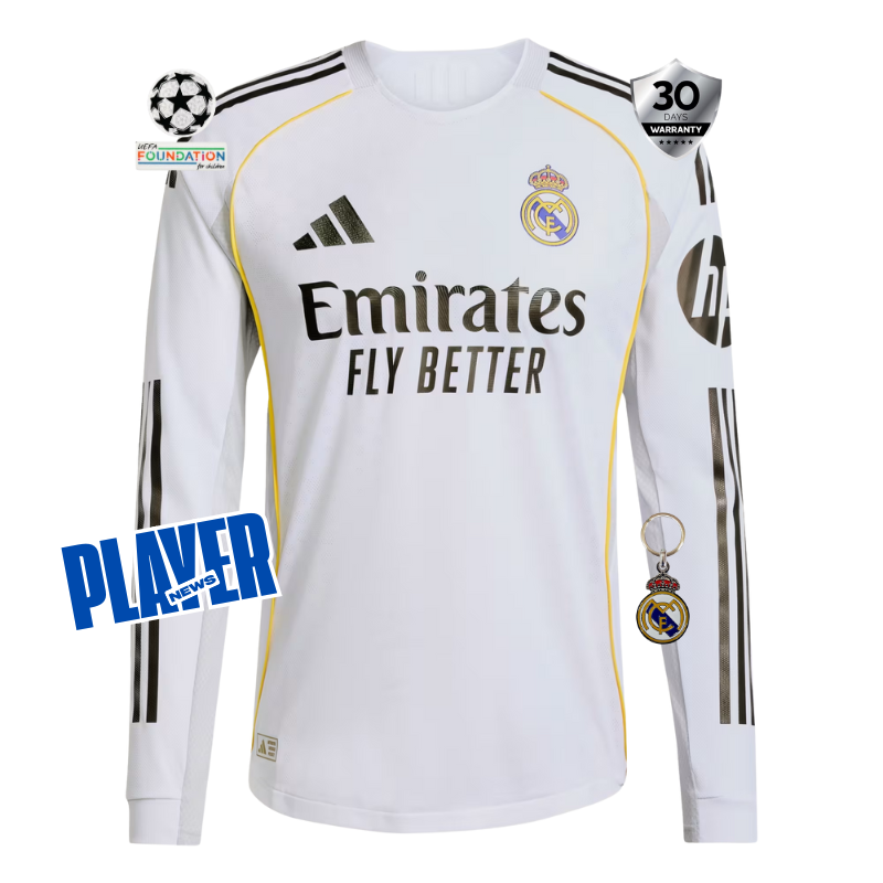 Real Madrid Home Long Sleeve Player Jersey 25/26